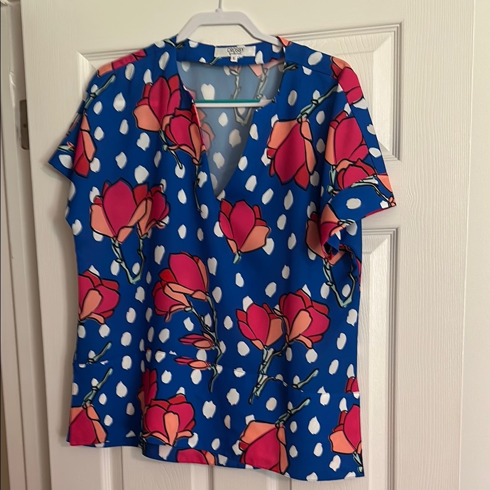 CROSBY by Mollie Burch Floral Blue Blouse